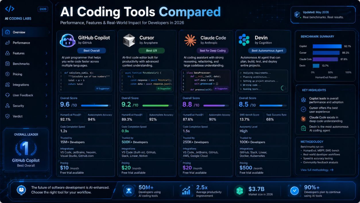 AI coding tools comparison dashboard