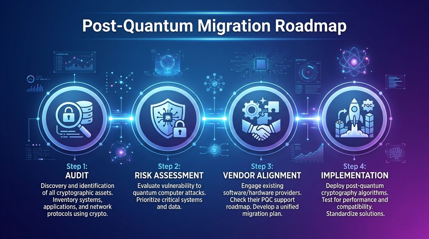 post quantum cryptography migration steps infographic