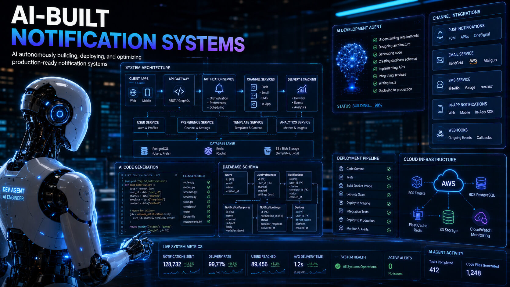 AI generated user notification system architecture