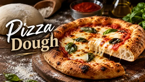 Homemade artisan pizza with crispy crust and chewy dough texture