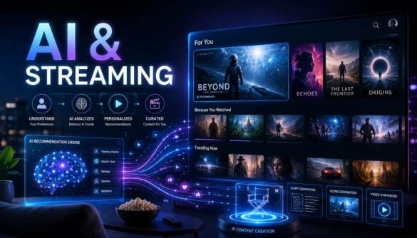AI powered streaming platform showing personalized content recommendations and intelligent media discovery