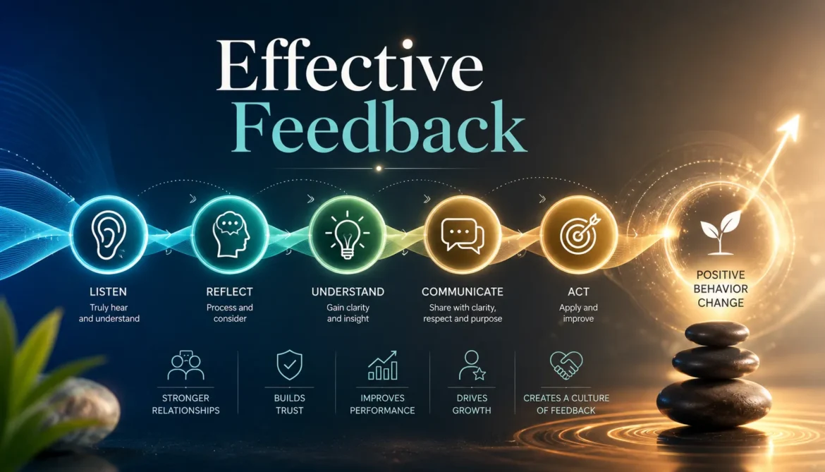 Behavioral feedback framework showing communication coaching and positive behavior change