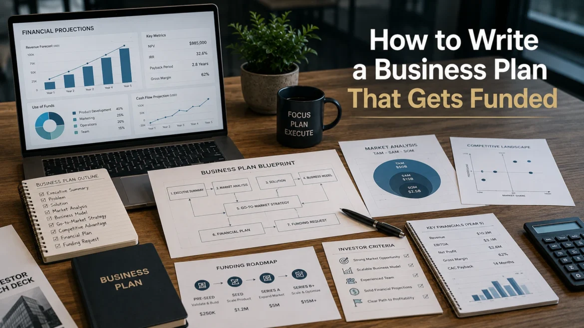 Business plan blueprint with startup funding roadmap and financial projections