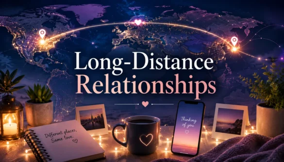 Long distance relationship concept showing emotional connection trust and communication across different locations
