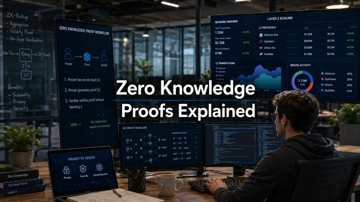 Zero Knowledge Proofs explained with blockchain and Layer 2 technology dashboards