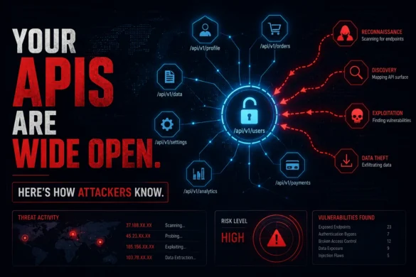 Exposed API endpoints targeted by cyber attackers in a network security visualization