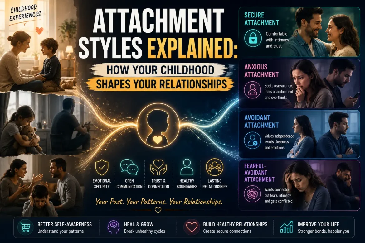 Attachment styles explained through childhood experiences and their impact on adult relationships.