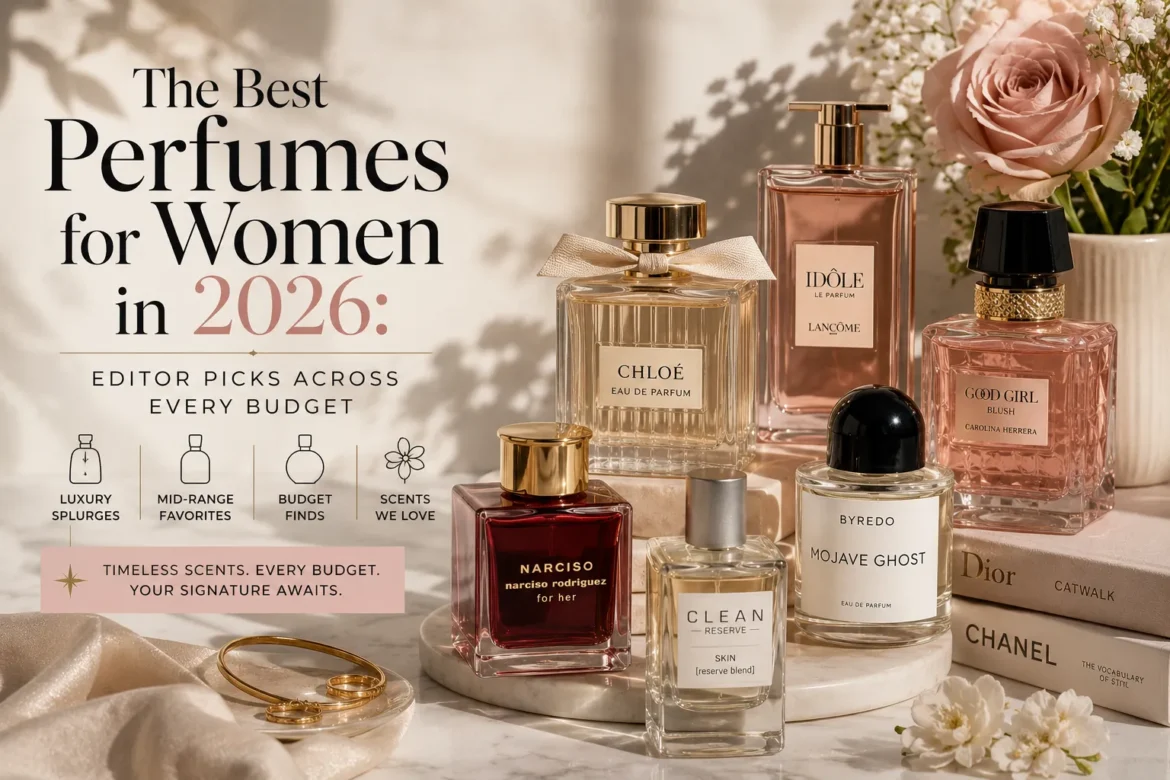 Luxury, mid-range, and budget perfumes for women featured in an editorial-style comparison for 2026.
