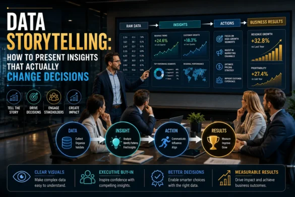 Business analyst presenting data visualizations, dashboards, and actionable insights that help executives make strategic decisions