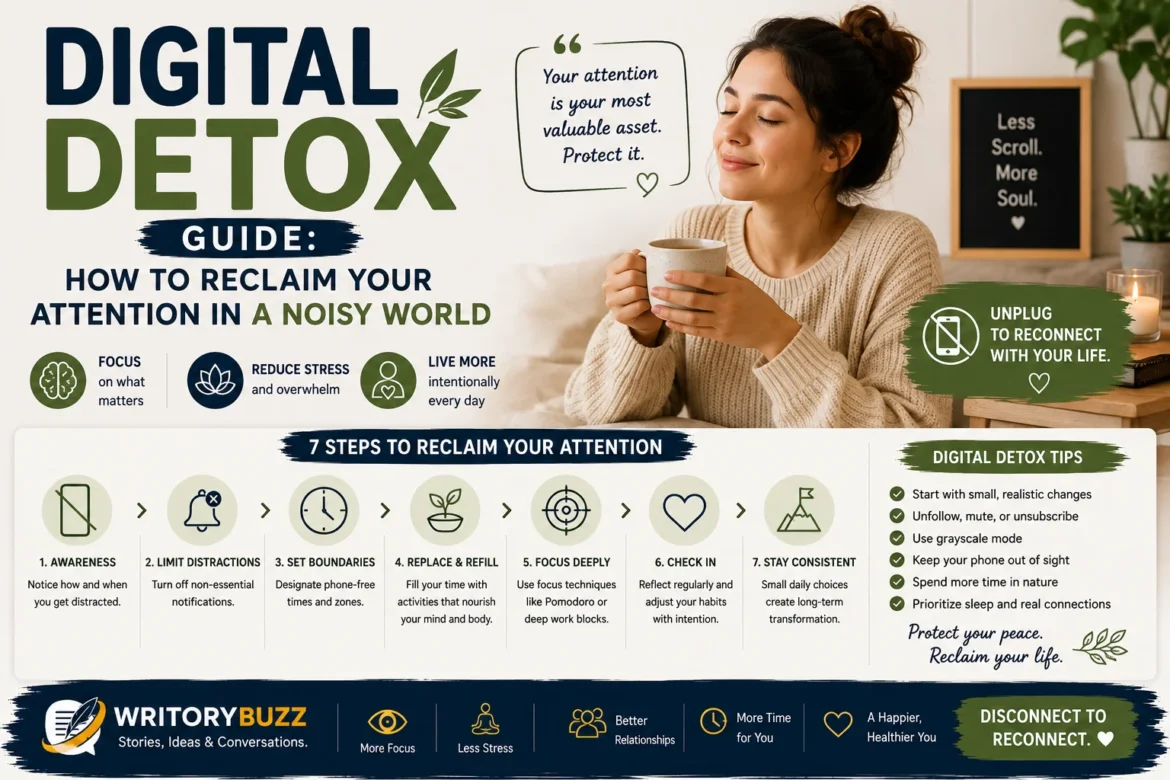 Person practicing a digital detox by disconnecting from devices, reducing distractions, and reclaiming focus and mindfulness in a busy digital world.