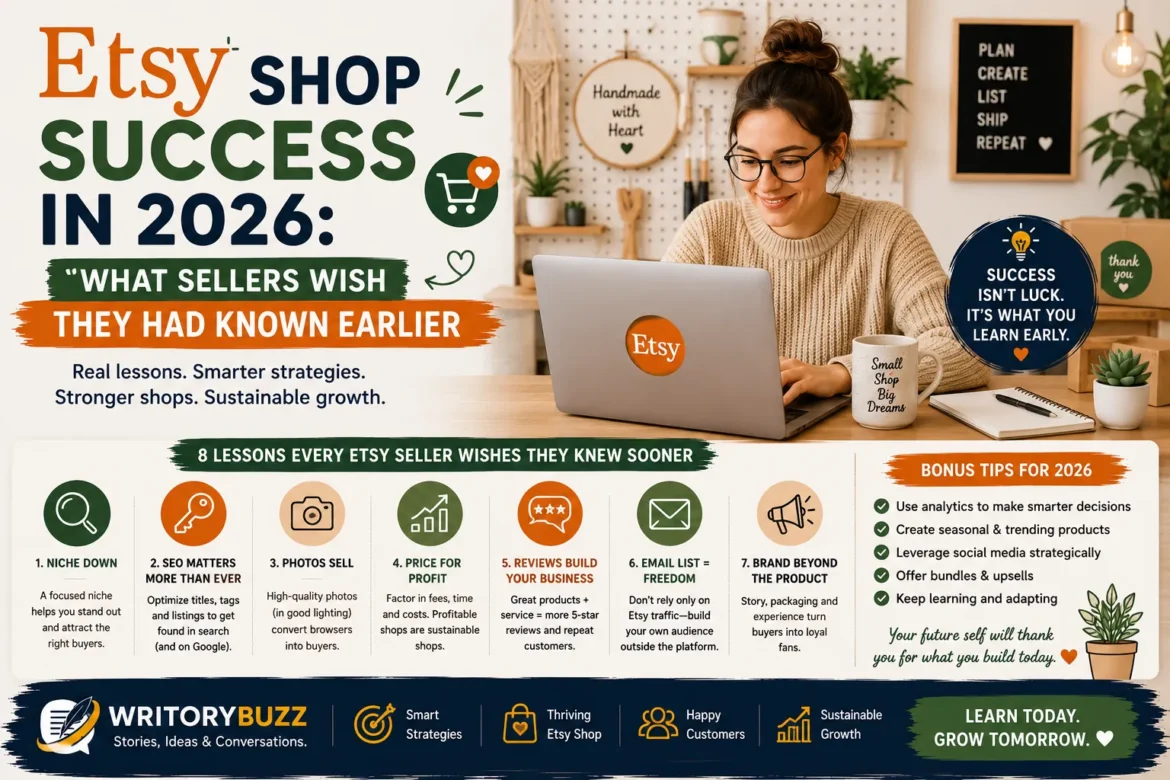 Etsy seller managing a successful handmade online shop with proven strategies for SEO, product listings, branding, and sustainable business growth in 2026.