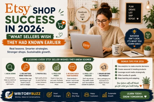 Etsy seller managing a successful handmade online shop with proven strategies for SEO, product listings, branding, and sustainable business growth in 2026.