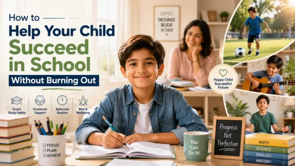 Child balancing academic success and wellbeing with supportive parenting and healthy school habits
