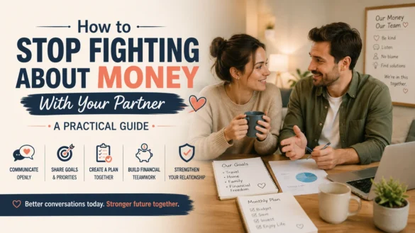 Couple discussing finances and budgeting together to improve communication and reduce money-related conflicts in a relationship.