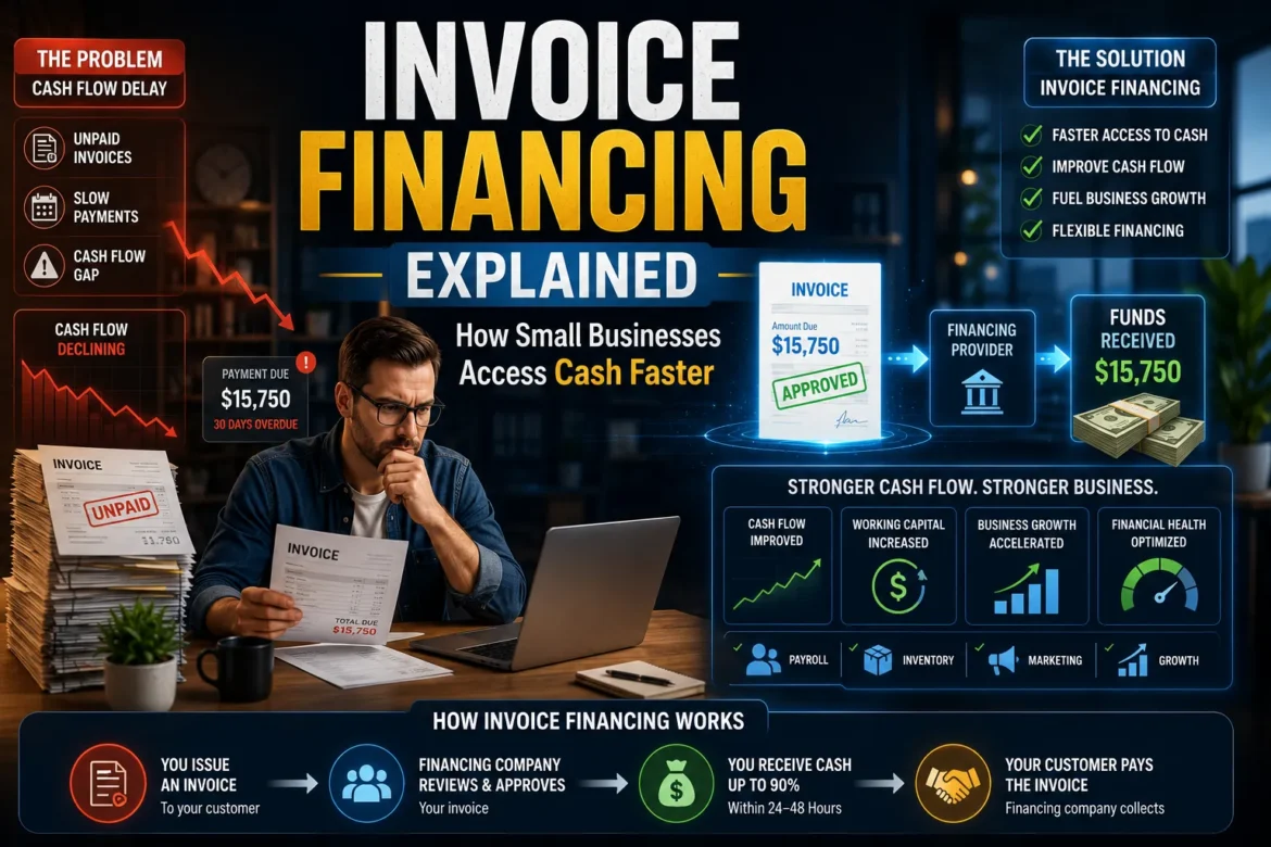 Invoice financing process helping small businesses access cash faster through unpaid invoices.