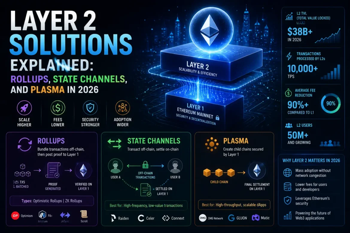 Layer 2 blockchain solutions explained including rollups, state channels, and plasma technologies in 2026