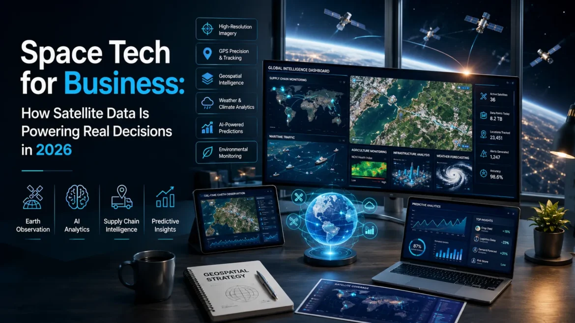 Business intelligence dashboard using satellite imagery, AI analytics, and geospatial data for enterprise decision-making in 2026.