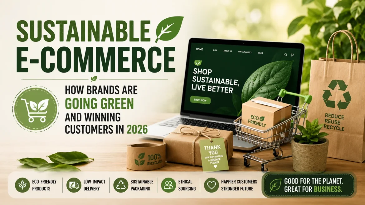 Sustainable e-commerce store featuring eco-friendly packaging, recyclable materials, and green online shopping practices in 2026