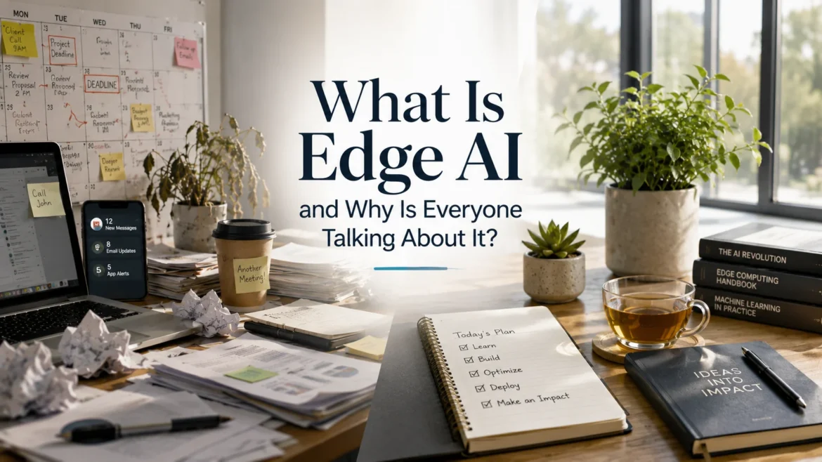 What Is Edge AI and Why Is Everyone Talking About It? Modern Edge AI technology illustration showing intelligent devices and real-time computing.