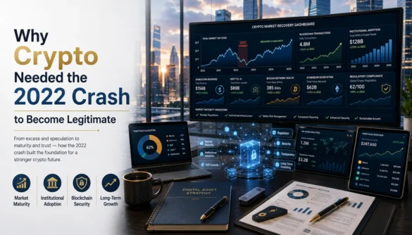 Institutional cryptocurrency analytics dashboard illustrating how the 2022 crypto crash led to stronger regulation, blockchain security, and long-term market maturity.