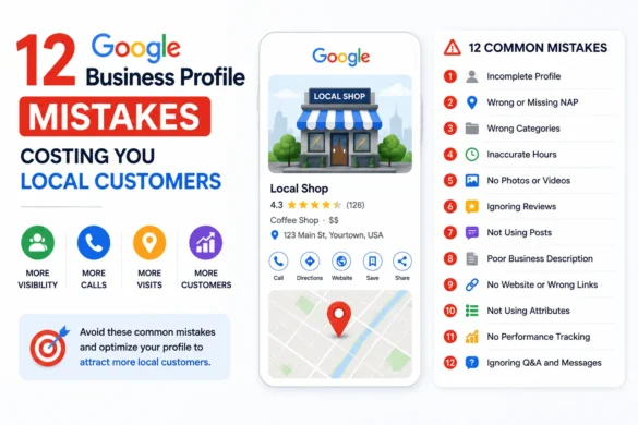 Twelve common Google Business Profile mistakes that reduce local search visibility and customer acquisition.
