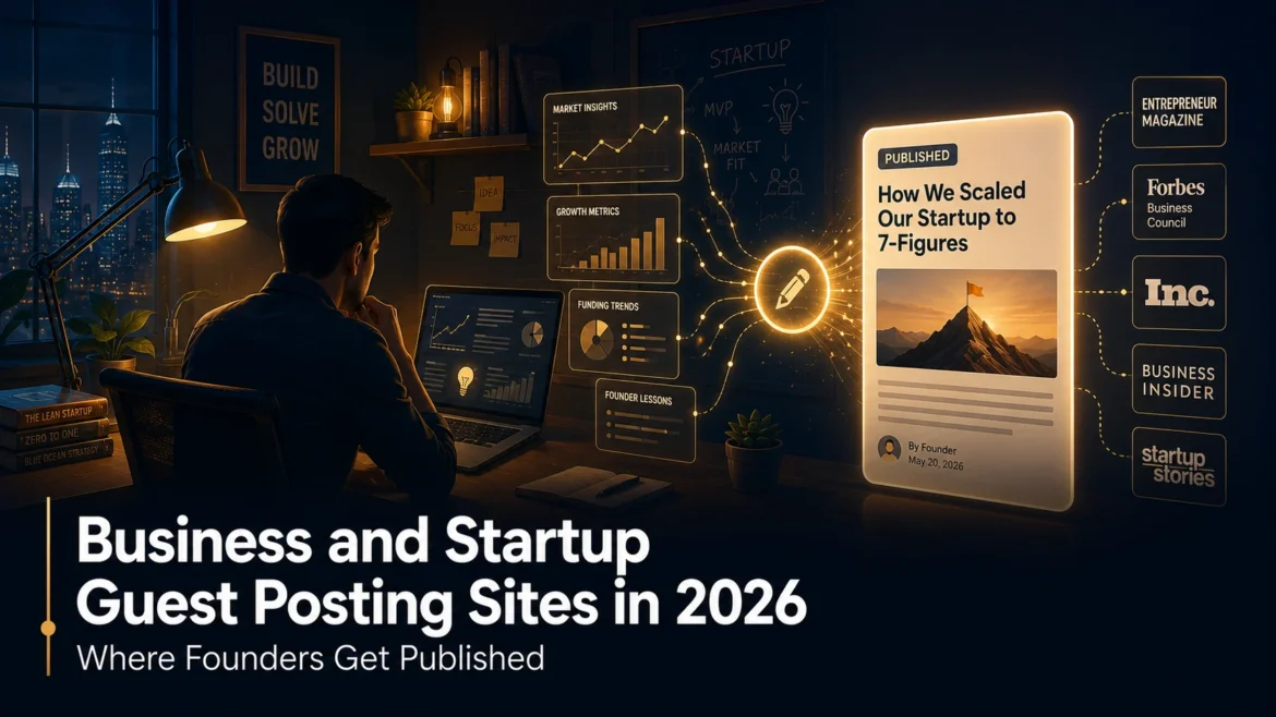 Founder working on startup growth strategy with business data transforming into a published article on leading startup publications