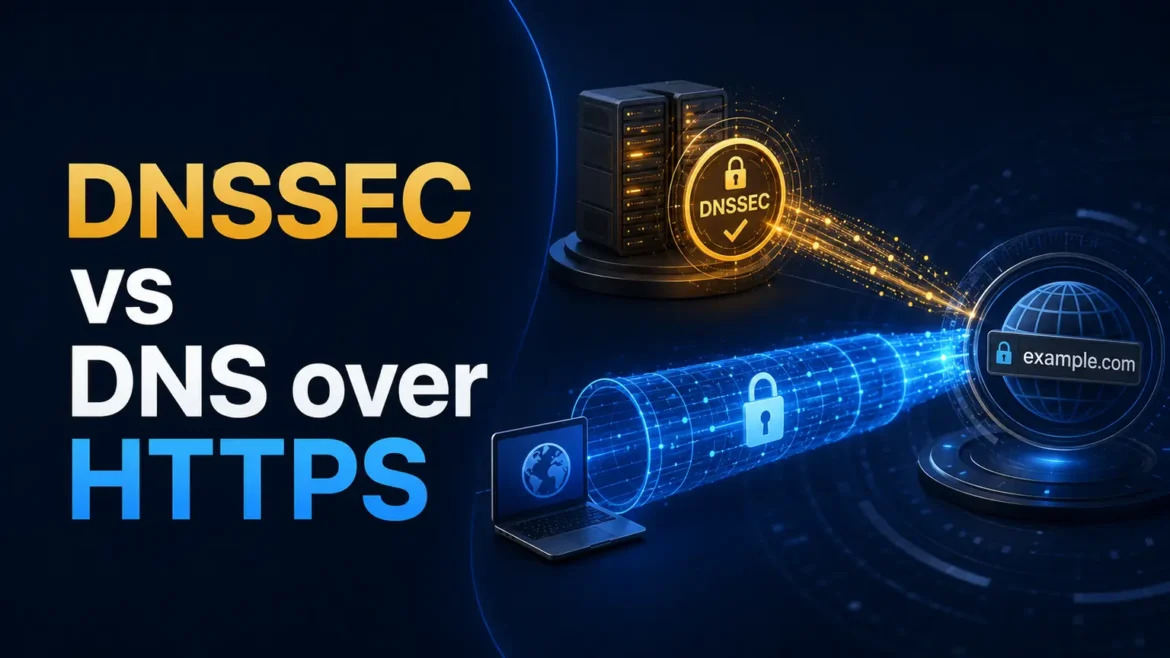 DNSSEC vs DNS over HTTPS comparison showing differences between DNS authentication and encrypted DNS privacy protection.