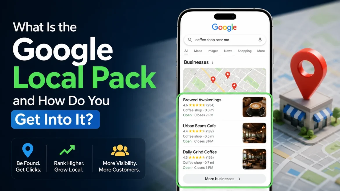 Google Local Pack search results with map listings and local business ranking