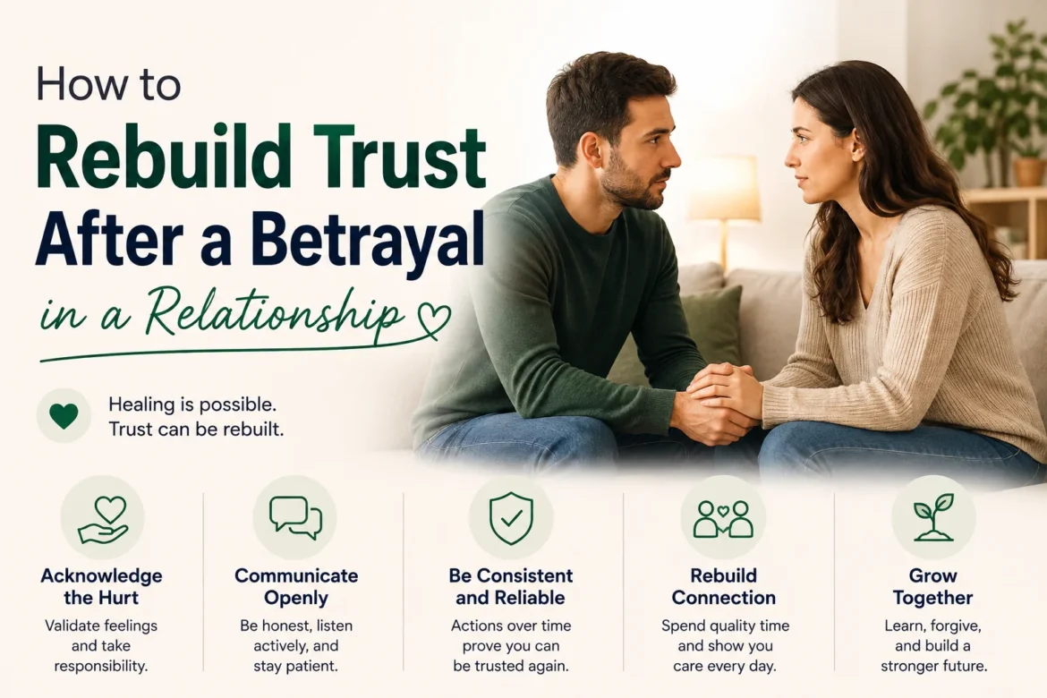 Hero image of a couple rebuilding trust after betrayal, holding hands and talking in a calm home setting