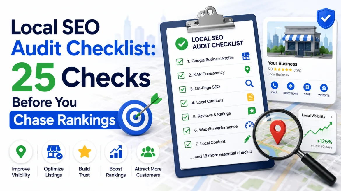 Local SEO audit checklist showing key optimization checks before improving Google Map Pack rankings.