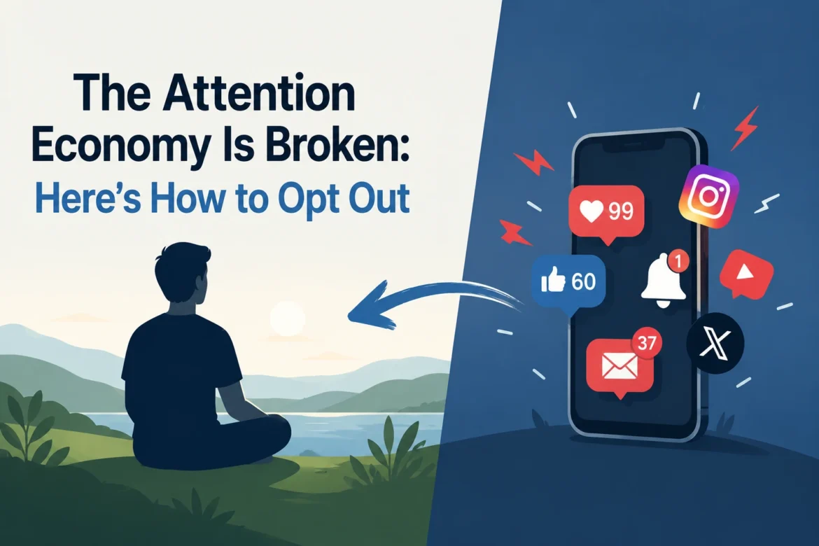 Person disconnecting from digital distractions in the attention economy