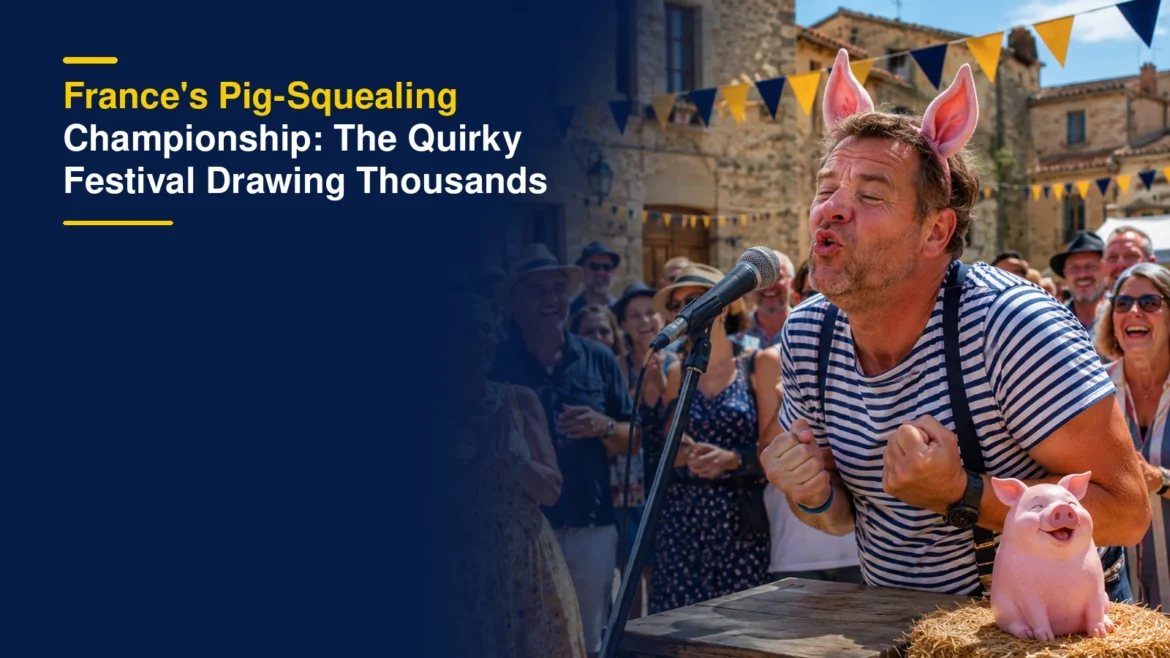 Showcasing France's Pig-Squealing Championship Banner