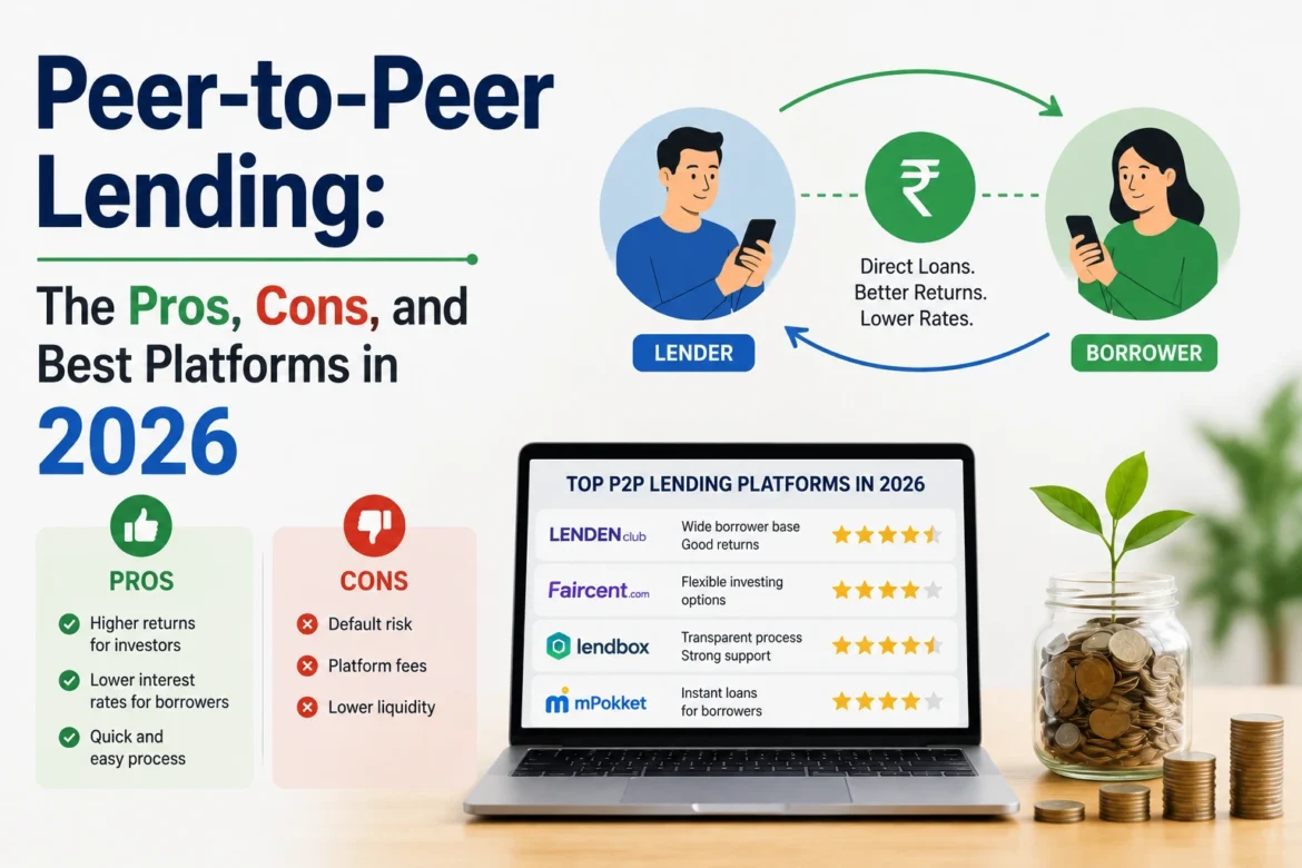 Peer-to-peer lending platform showing borrowers, lenders, and online loans