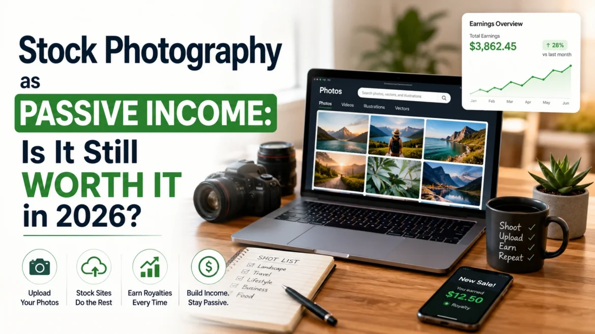 Photographer earning passive income from stock photography sales in 2026