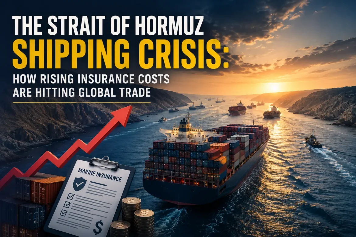 Container ships navigating the Strait of Hormuz amid rising marine insurance costs and global trade disruption