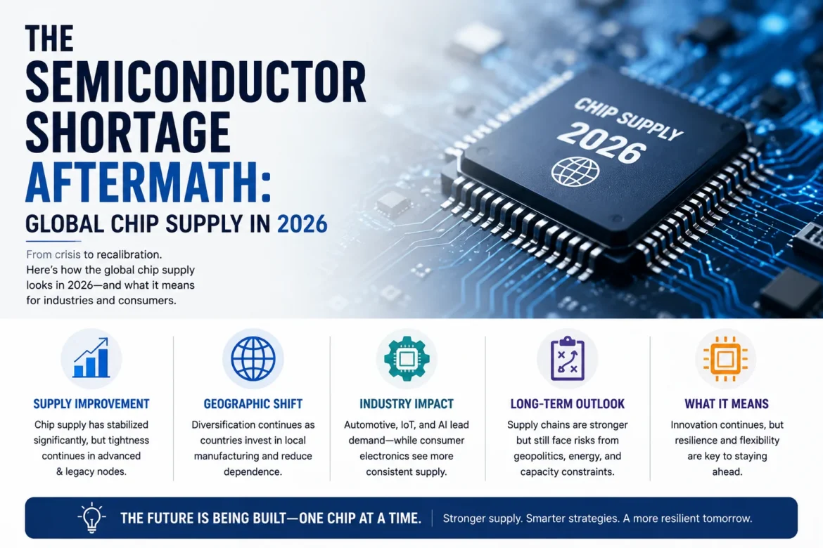 Semiconductor chip on a circuit board representing the global chip supply and semiconductor industry in 2026