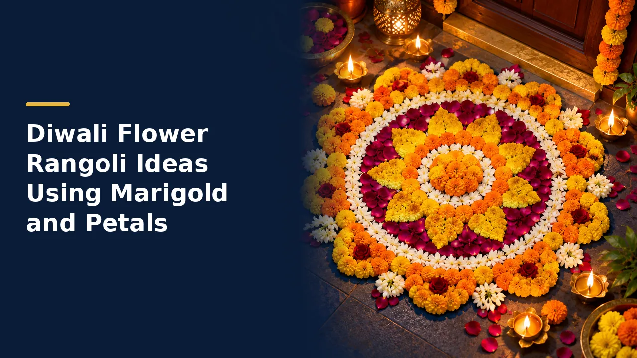 Diwali Flower Rangoli Ideas Using Marigold and Petals